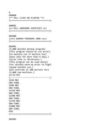 spindle warm up program fanuc